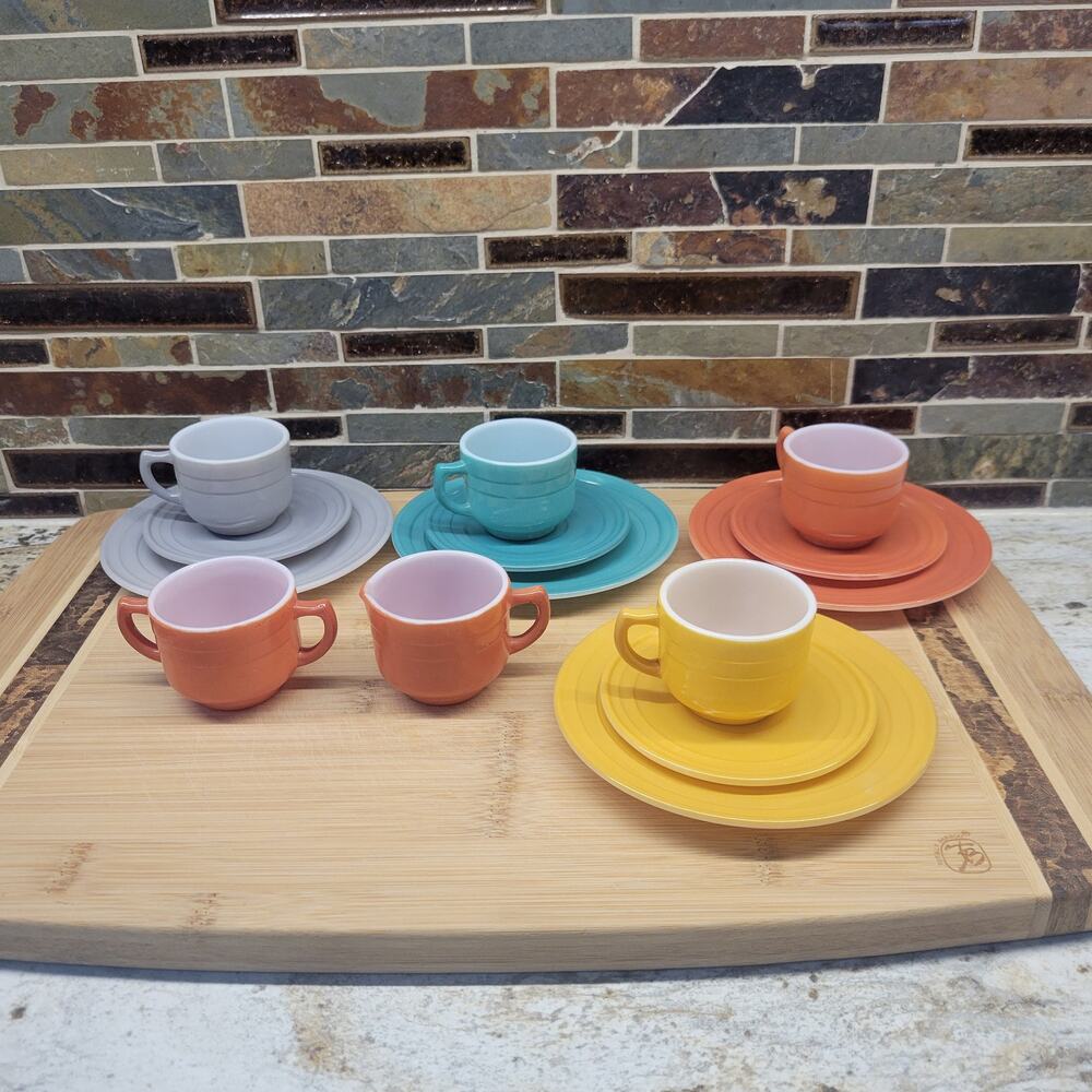 Vintage Hazel Atlas Little Hostess Child Tea Set Moderntone Pastel Milk Glass